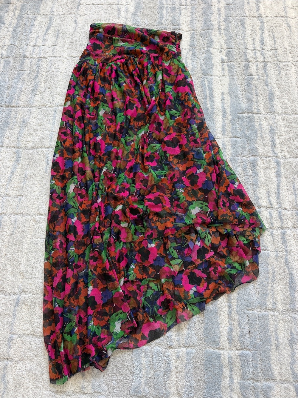 Misa Los Angeles Floral High-Low Skirt in Pink, Green, Orange, Black